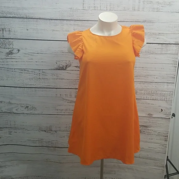 🎉Host pick🎉Shein Orange Ruffled Sleeved Dress - Picture 1 of 6